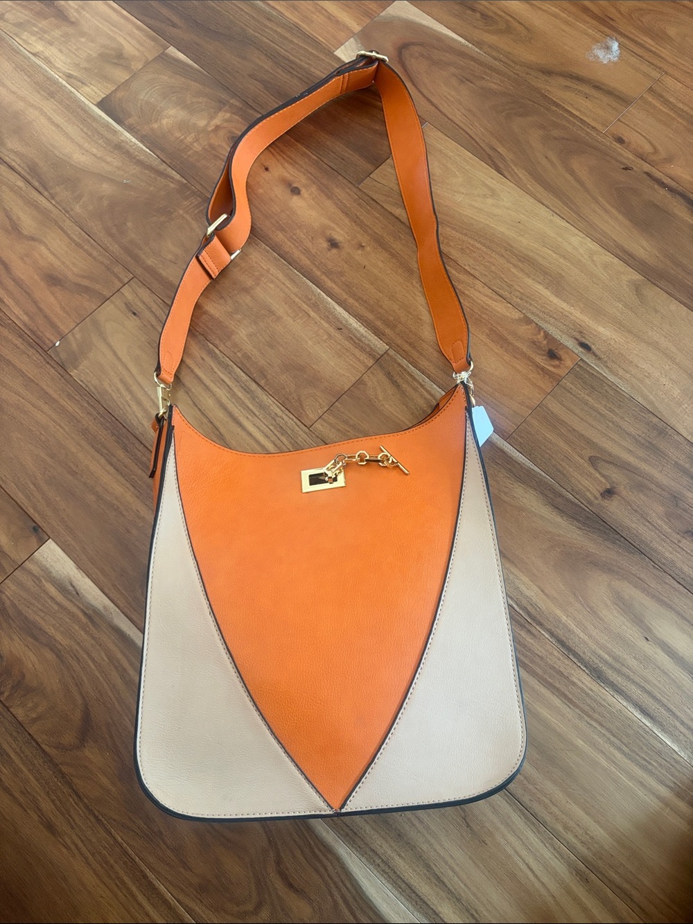 Neiman Marcus Orange and Cream Colorblock Shoulder Bag with Gold Hardware